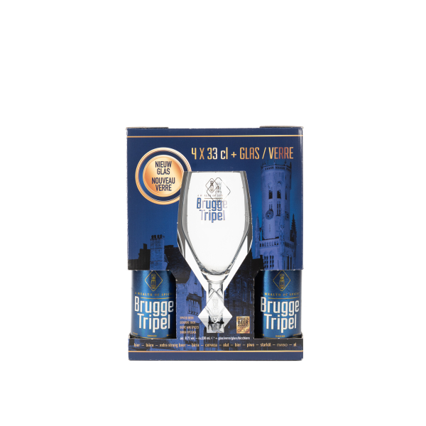 Dárkový pivní set Brugge Tripel 4x33 CL + GL
